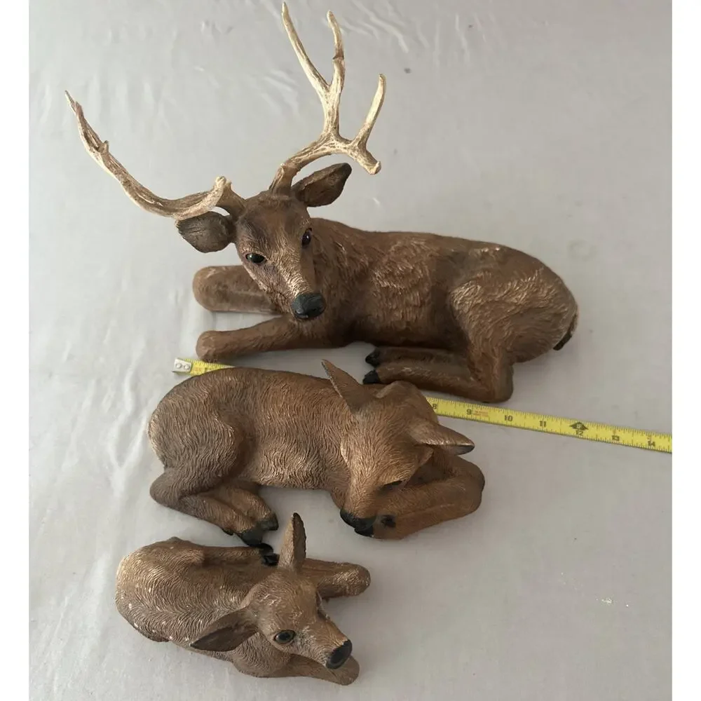Vintage Homco Deer Family 1985 Buck Doe Fawn Resin Farmhouse Man Cave Cabin USA